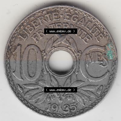 Münze Frankreich Umlaufmünzen Sammlung in PNG 1917-1938, 10 Centimes - Cmes 1935 (Stück 3) (2) - Digitales Münzen-Bildmaterial... Sammlung