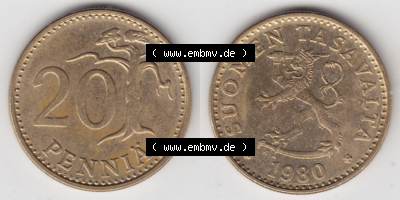 Münze Finnland / SUOMI Umlaufmünzen Sammlung in PNG 1963-1990, 20 Penniä (3) - Digital Münzen-Bildmaterial einer Münze aus... Sammlung