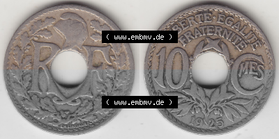 Münze Frankreich Umlaufmünzen Sammlung in PNG 1917-1938, 10 Centimes - Cmes 1925 (3) - Digitales Münzen-Bildmaterial einer... Sammlung