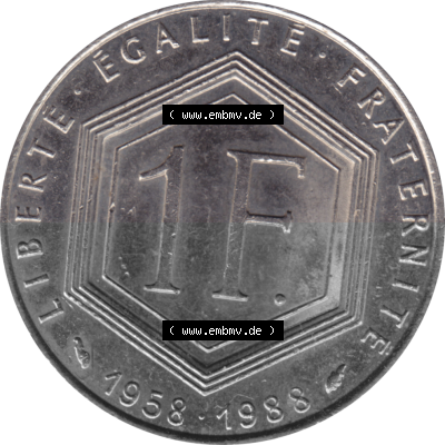 Münze Frankreich Umlaufmünzen Sammlung in PNG 1988-1988, 1 Francs, Franken 1988 (Stück 1) (5) - Digitales Münzen-Bildmaterial... Sammlung