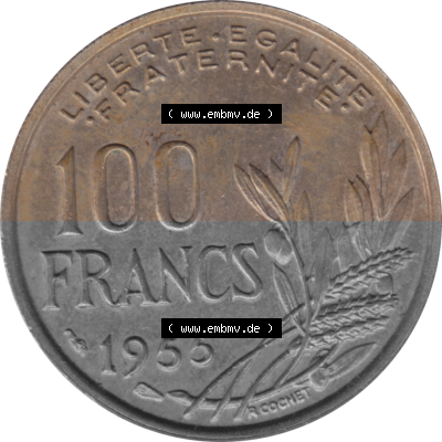 Münze Frankreich Umlaufmünzen Sammlung in PNG 1954-1958, 100 Francs, Franken Typ II 1955 (Stück 1) (5) - Digitales Münzen-Bildmaterial... Sammlung