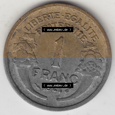 Münze Frankreich Umlaufmünzen Sammlung in PNG 1931-1941, 1 Franken, 1 Franc, 1941 (Stück 1) LIBERTE EGALITE FRATERNITE (2)... Sammlung
