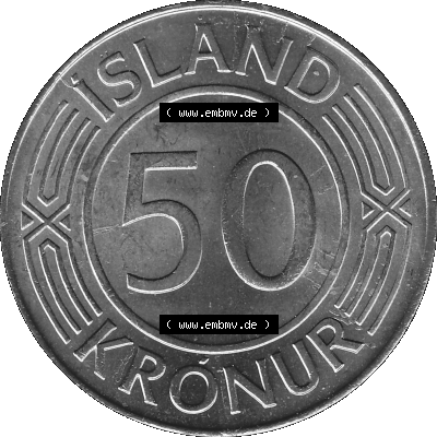 Island Umlaufmünze 1970-1980, 50 Kronur 1980 (Stück 1), 50 Isländische Kronen Graustufen Sammlung