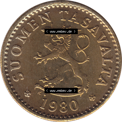 Münze Finnland / SUOMI Umlaufmünzen Sammlung in PNG 1963-1982, 10 Penny Zehn Penniä 1980 (Stück 1), SUOMEN TASAVALTA (5) -... Sammlung