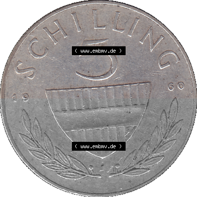 5 / Fünf Schilling Österreich in original Farbgebung von Scanner transparenten PNG 1960-1968, 5 Fünf Schilling 1960 (Stück... Sammlung