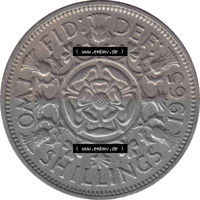 Münzen Großbritannien Umlaufmünzen Sammlung in PNG Großbritannien 1954-1970, 2 Schilling-Florin, Two Shillings, 1965 (Stück... Sammlung