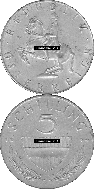 5 / Fünf Schilling Österreich in s/w Schwarzweiß bzw. Graustufen Farbgebung von Scanner transparenten PNG 1960-1968, 5 Fünf... Sammlung