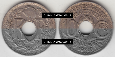 Münze Frankreich Umlaufmünzen Sammlung in PNG 1917-1938, 10 Centimes, 10 CMES EGALITÉ FRATERNITÉ LIBERTÉ 1920 (Stück 2)... Sammlung