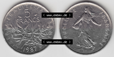 Münze Frankreich Umlaufmünzen Sammlung in PNG 1970-2001, 5 Francs Liberte Egalite Fraternite (3) - Digitales Münzen-Bildmaterial... Sammlung