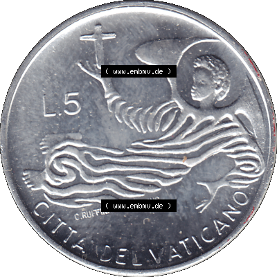 Alte Münze aus der Vatikanstadt / Vatikan als PNG-Grafik 1969-1969, 5 Fünf Lire, mit Engel-Darstellung Papst Paul VI. 1969 Sammlung