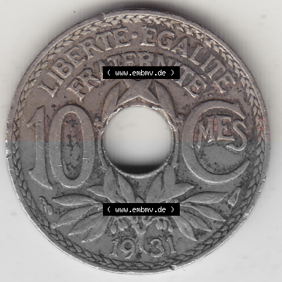 Münze Frankreich Umlaufmünzen Sammlung in PNG 1917-1938, 10 Centimes, RF - Frankreich 10 CMES EGALITÉ FRATERNITÉ LIBERTÉ... Sammlung