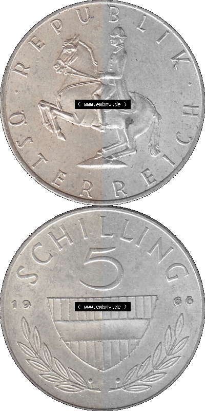 5 / Fünf Schilling Österreich in original Farbgebung von Scanner transparenten PNG 1960-1968, 5 Fünf Schilling 1966 (Stück... Sammlung