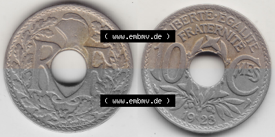 Münze Frankreich Umlaufmünzen Sammlung in PNG 1917-1938, 10 Centimes - Cmes 1923 (3) - Digitales Münzen-Bildmaterial einer... Sammlung
