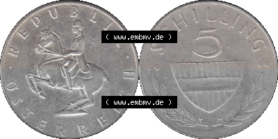 5 / Fünf Schilling Österreich in original Farbgebung von Scanner transparenten PNG 1960-1968, 5 Fünf Schilling 1960 (Stück... Sammlung