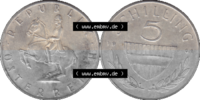 5 / Fünf Schilling Österreich in original Farbgebung von Scanner transparenten PNG 1960-1968, 5 Fünf Schilling 1961 (Stück... Sammlung