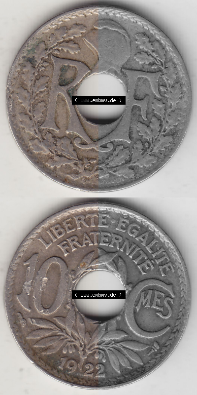 Münze Frankreich Umlaufmünzen Sammlung in PNG 1917-1938, 10 Centimes, 10 CMES EGALITÉ FRATERNITÉ LIBERTÉ 1922 (Stück 2)... Sammlung