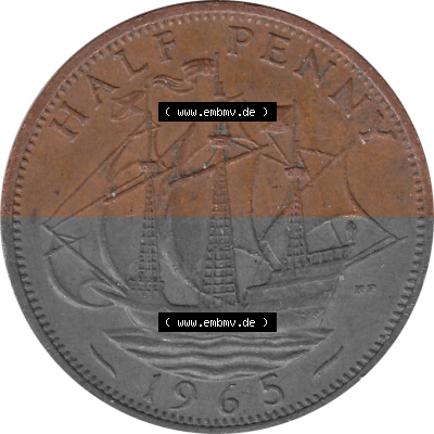 Münzen Großbritannien Umlaufmünzen Sammlung in PNG Großbritannien 1954-1970, Half Penny, Halber Pence 1965 (Stück 3), Elisabeth... Sammlung