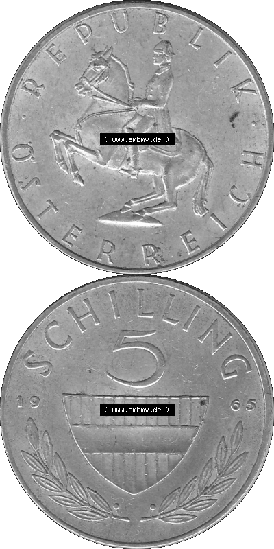 5 / Fünf Schilling Österreich in s/w Schwarzweiß bzw. Graustufen Farbgebung von Scanner transparenten PNG 1960-1968, 5 Fünf... Sammlung
