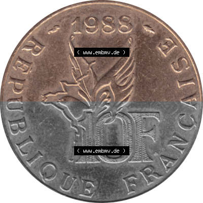 Münze Frankreich Umlaufmünzen Sammlung in PNG 1988-1988, 10 Francs Roland Garros-01 1988 (Stück 1) (5) - Digitales Münzen-Bildmaterial... Sammlung