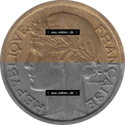 Münze Frankreich Umlaufmünzen Sammlung in PNG 1931-1941, 1 Francs, Franken 1938 (Stück 1) (6) - Digitales Münzen-Bildmaterial... Sammlung