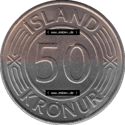 Alte Münze 'Island Umlaufmünze 1970-1980, 50 Krönur, Fünfzig Kronen 1976 (Stück 1). Rückseite der alten Münze, Umlaufmünze... Sammlung
