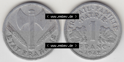 Münze Frankreich Umlaufmünzen Sammlung in PNG 1942-1944, 1 Franken - Francs 1942 (3) - Digitales Münzen-Bildmaterial einer... Sammlung