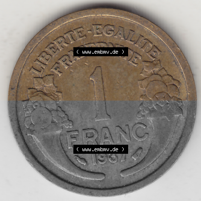 Münze Frankreich Umlaufmünzen Sammlung in PNG 1931-1941, 1 Franken, 1 Franc, 1937 (Stück 1) LIBERTE EGALITE FRATERNITE (2)... Sammlung