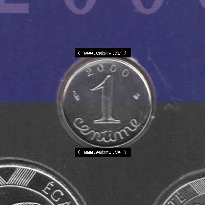 Münze Frankreich Umlaufmünzen Sammlung in PNG 2000, 1 Centime (1) - Digitales Münzen-Bildmaterial einer französischen Francs... Sammlung