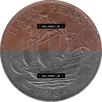 Münzen Großbritannien Umlaufmünzen Sammlung in PNG Großbritannien 1954-1970, Half Penny, Halber Pence 1966 (Stück 1), Elisabeth... Sammlung
