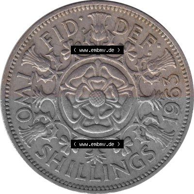 Münzen Großbritannien Umlaufmünzen Sammlung in PNG Großbritannien 1954-1970, 2 Schilling-Florin, Two Shillings, 1963 (Stück... Sammlung