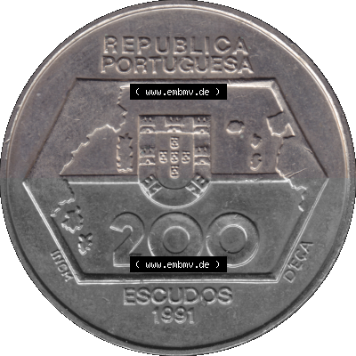 Alte Gedenkmünze aus Portugal als PNG-Grafik 1992, 200 Escudos, Navegagoes Para Ocidente 1452-1486 Sammlung