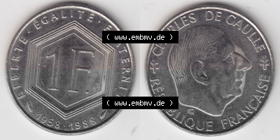 Münze Frankreich Umlaufmünzen Sammlung in PNG 1988-1988, 1 Francs, Franken 1988 (3) - Digitales Münzen-Bildmaterial einer französischen... Sammlung