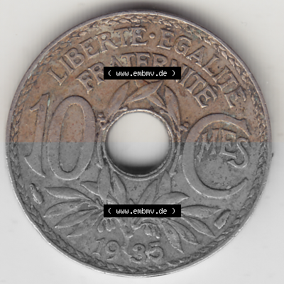 Münze Frankreich Umlaufmünzen Sammlung in PNG 1917-1938, 10 Centimes - Cmes 1935 (Stück 2) (2) - Digitales Münzen-Bildmaterial... Sammlung
