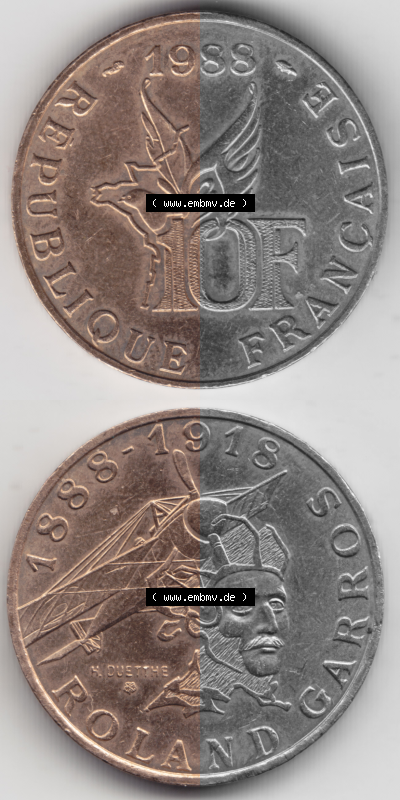 Münze Frankreich Umlaufmünzen Sammlung in PNG 1988-1988, 10 Francs Roland Garros (4) - Digitales Münzen-Bildmaterial einer... Sammlung