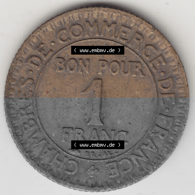 Münze Frankreich Umlaufmünzen Sammlung in PNG 1920-1927, 1 Franken BON POUR 1 FRANC 1927 (2) - Digitales Münzen-Bildmaterial... Sammlung