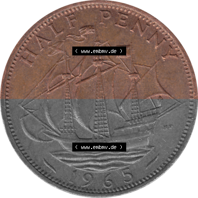 Münzen Großbritannien Umlaufmünzen Sammlung in PNG Großbritannien 1954-1970, Half Penny, Halber Pence 1965 (Stück 1), Elisabeth... Sammlung