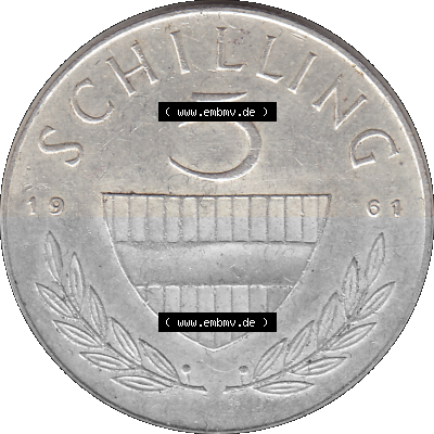 5 / Fünf Schilling Österreich in original Farbgebung von Scanner transparenten PNG 1960-1968, 5 Fünf Schilling 1961 (Stück... Sammlung