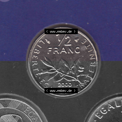 Münze Frankreich Umlaufmünzen Sammlung in PNG 2000, 0,50 Francs (1) - Digitales Münzen-Bildmaterial einer französischen Francs... Sammlung