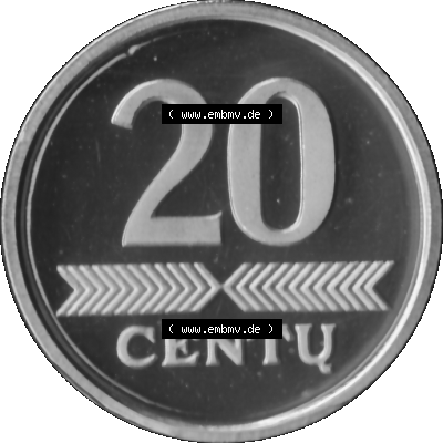Litauen Kursmünzensatz 1997-2014, 20 Centu 2003 (Stück 1) Graustufen, Digitales Bildmaterial von Münzen aus Litauen Sammlung