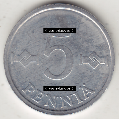 Münze Finnland / SUOMI Umlaufmünzen Sammlung in PNG 1977-1990, 5 Penny, 1978 (Stück 1) (2) - Digital Münzen-Bildmaterial einer... Sammlung