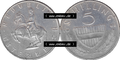 5 / Fünf Schilling Österreich in original Farbgebung von Scanner transparenten PNG 1960-1968, 5 Fünf Schilling 1962 (Stück... Sammlung