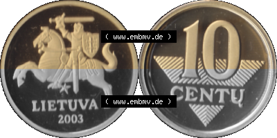 Litauen Kursmünzensatz 1997-2014, 10 Centu 2003 (Stück 1), VS. Ritter mit Pferd, RS. Wert-Zahl, Digitales Münzen-Bildmaterial... Sammlung