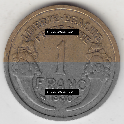 Münze Frankreich Umlaufmünzen Sammlung in PNG 1931-1941, 1 Franken, 1 Franc, 1936 (Stück 1) LIBERTE EGALITE FRATERNITE (2)... Sammlung