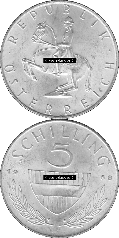 5 / Fünf Schilling Österreich in s/w Schwarzweiß bzw. Graustufen Farbgebung von Scanner transparenten PNG 1960-1968, 5 Fünf... Sammlung