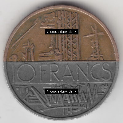 Münze Frankreich Umlaufmünzen Sammlung in PNG 1974-1987, 10 Franken-Francs 1976 (1) - Digitales Münzen-Bildmaterial einer französischen... Sammlung