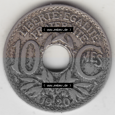Münze Frankreich Umlaufmünzen Sammlung in PNG 1917-1938, 10 Centimes, 10 CMES EGALITÉ FRATERNITÉ LIBERTÉ 1920 (Stück 1)... Sammlung