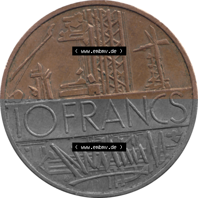 Münze Frankreich Umlaufmünzen Sammlung in PNG 1974-1987, 10 Franken-Francs 1984 (Stück 1) (5) - Digitales Münzen-Bildmaterial... Sammlung