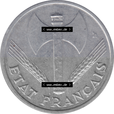 Münze Frankreich Umlaufmünzen Sammlung in PNG 1942-1944, 1 Franc, Franken 1943 (Stück 1) (6) - Digitales Münzen-Bildmaterial... Sammlung