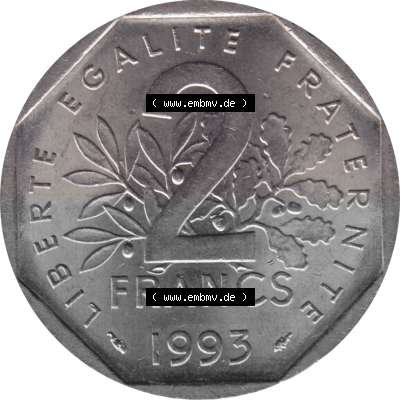 Münze Frankreich Umlaufmünzen Sammlung in PNG 1993-1993, 2 Francs Jean Moulin 1993 (Stück 1) (5) - Digitales Münzen-Bildmaterial... Sammlung