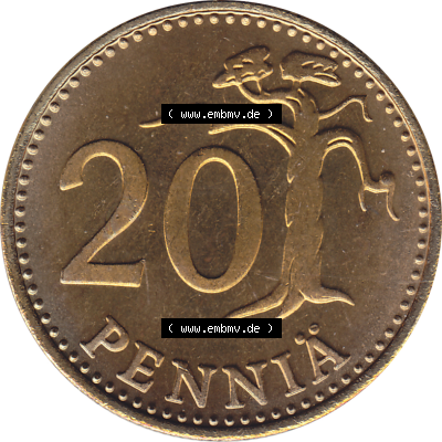 Münze Finnland / SUOMI Umlaufmünzen Sammlung in PNG 1963-1990, 20 Penny Zwanzig Penniä 1980 (Stück 1), SUOMEN TASAVALTA (6)... Sammlung